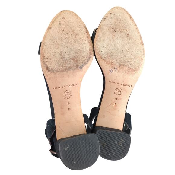 Loeffler Randall Emi Block Heel Sandals Black Suede Leather Open Toe Women's 9 - Picture 7 of 7